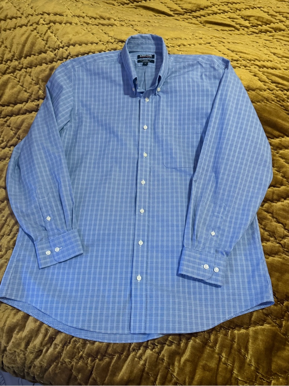 Kirkland Signature Blue Windowpane Button-Down Dress Shirt